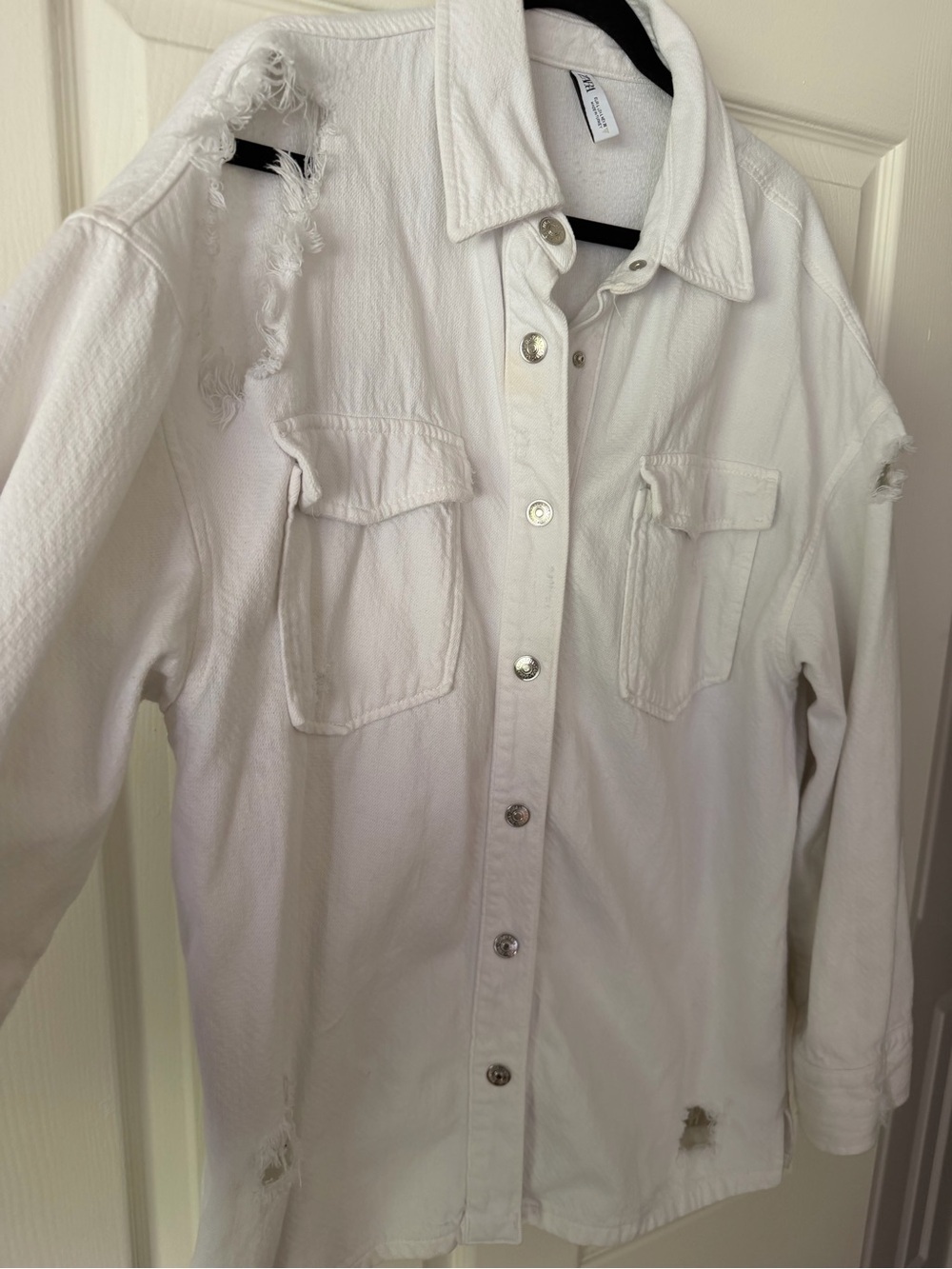 Zara Distressed White Button-Front Jacket - Picture 4 of 5